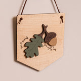 Acorn and Leaf Hanging Wooden Pennant Flag