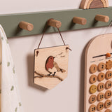 Perched Robin Hanging Wooden Pennant Flag
