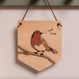 Perched Robin Hanging Wooden Pennant Flag