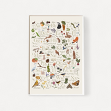 Framed artwork with nature-themed illustrations and text on a white background