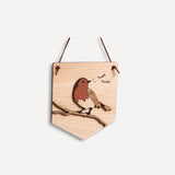 Perched Robin Hanging Wooden Pennant Flag