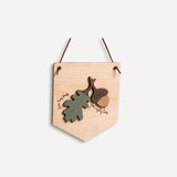 Acorn and Leaf Hanging Wooden Pennant Flag