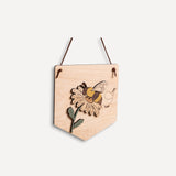 Bee and Daisy Hanging Wooden Pennant Flag
