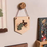 Acorn and Leaf Hanging Wooden Pennant Flag