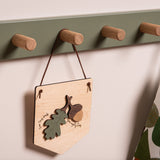 Acorn and Leaf Hanging Wooden Pennant Flag