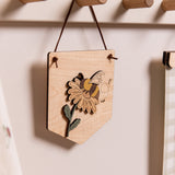 Bee and Daisy Hanging Wooden Pennant Flag