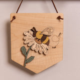 Bee and Daisy Hanging Wooden Pennant Flag